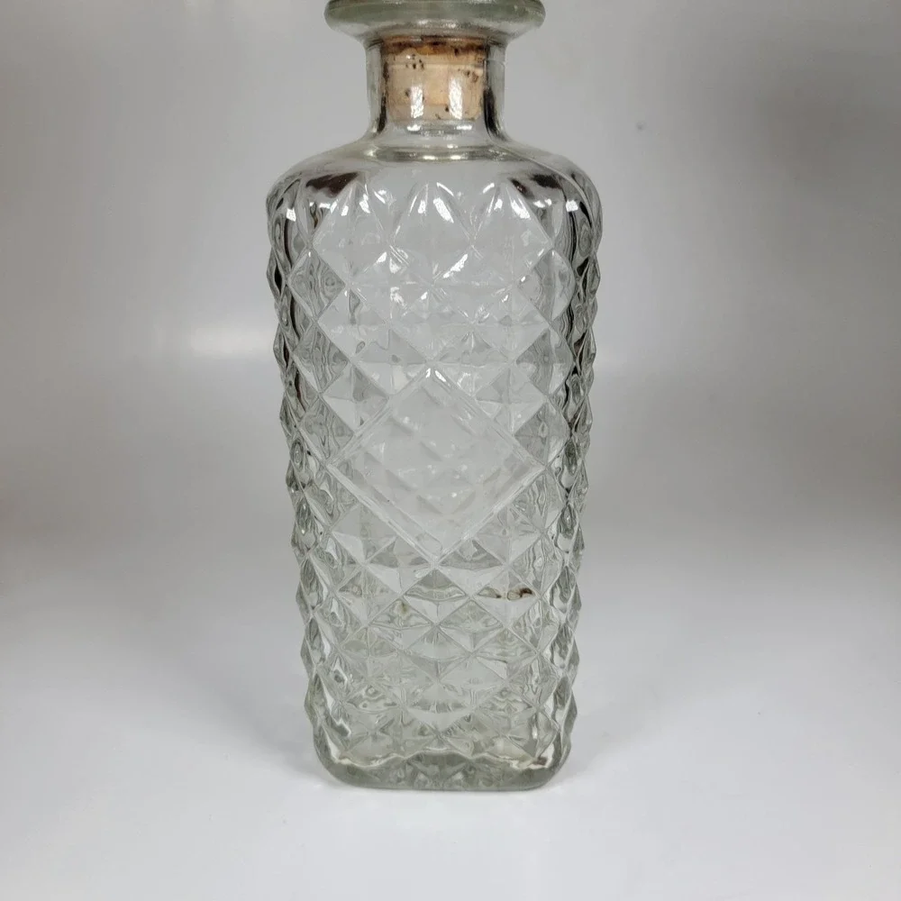 Vintage Cut  diamond Glass Decanter with Cork Stopper-Very Elegant/Rare